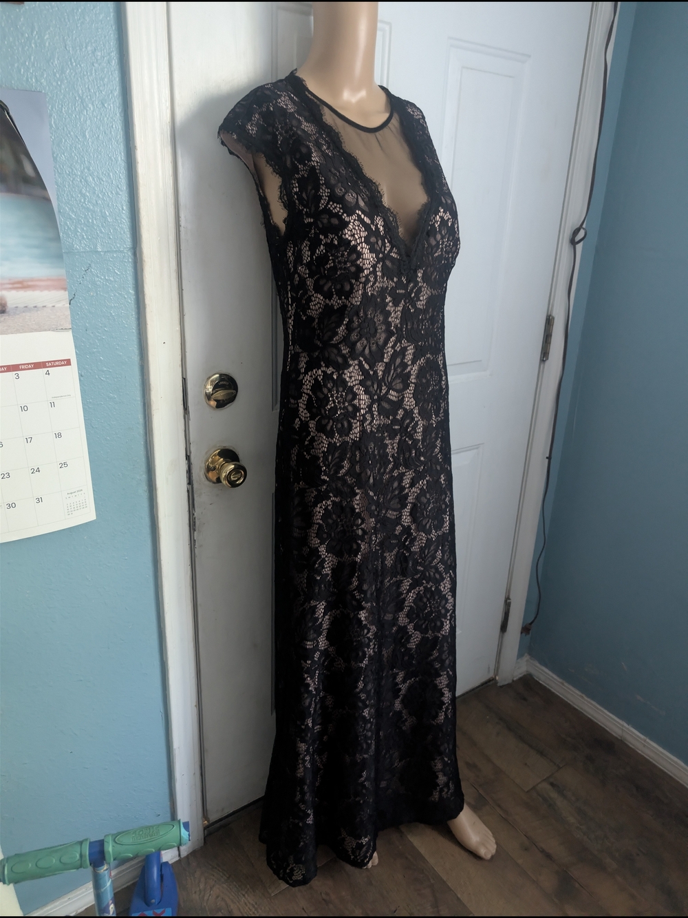 Betsy & Adam Black Lace Overlay Maxi Dress - Picture 3 of 10
